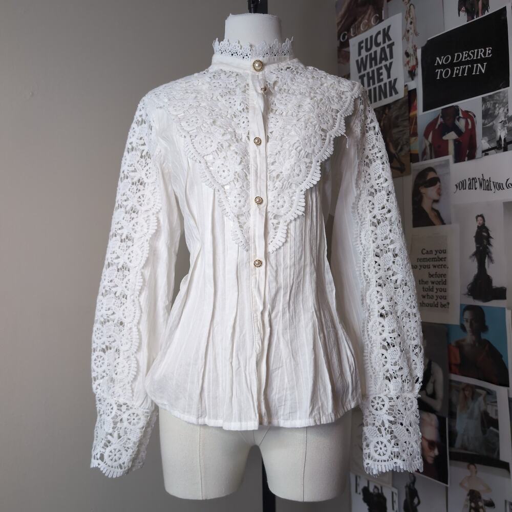 Lace Trim Button Up Whimsygoth Blouse